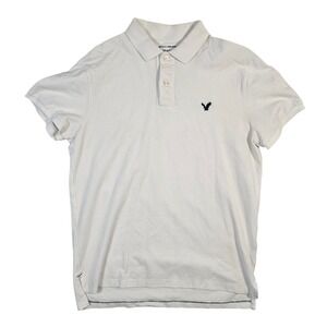American Eagle Mens Athletic Fit Polo Shirt White Large Short Sleeve Eagle Logo